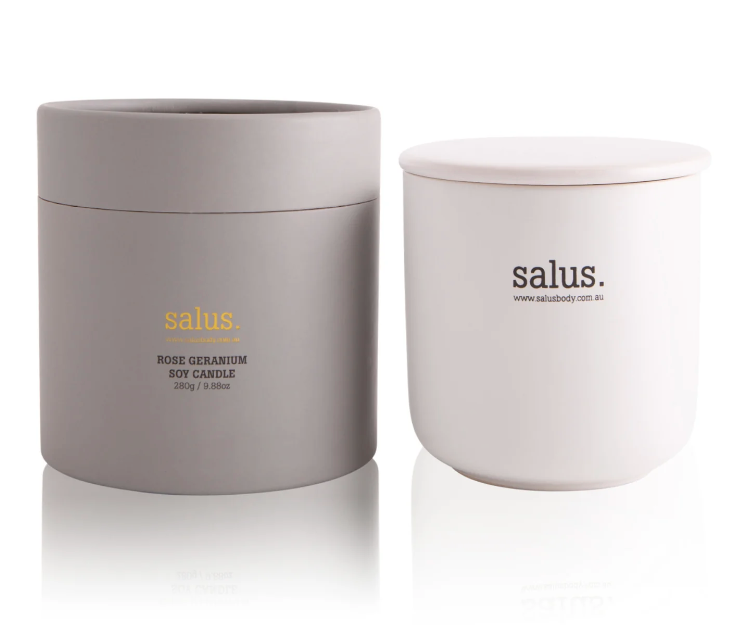 SALUS - ROSE GERANIUM SOY CANDLE - 55-65HR