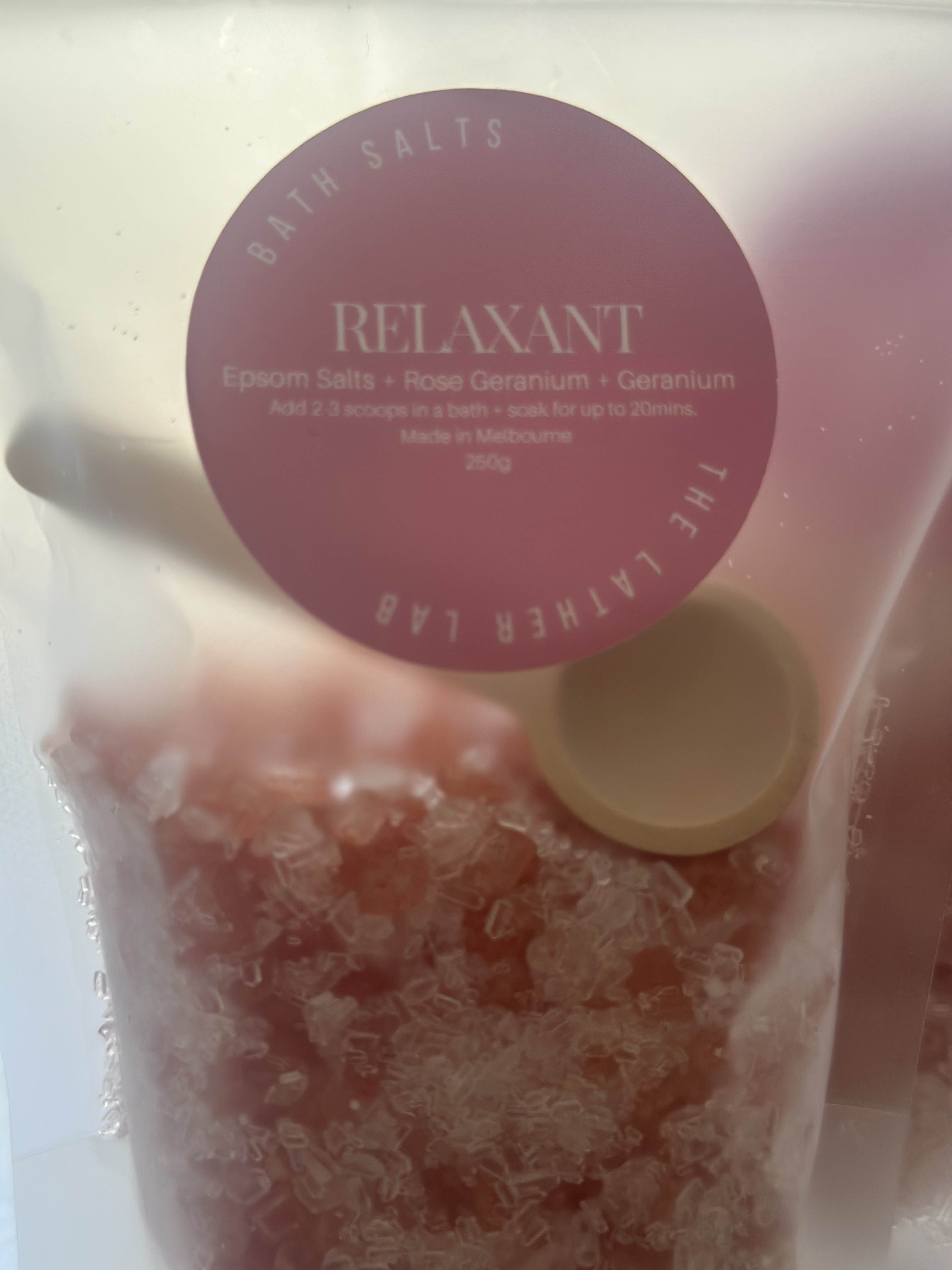 BATH SALTS - RELAXANT - EPSOM SALTS + ROSE GERANIUM + GERANIUM
