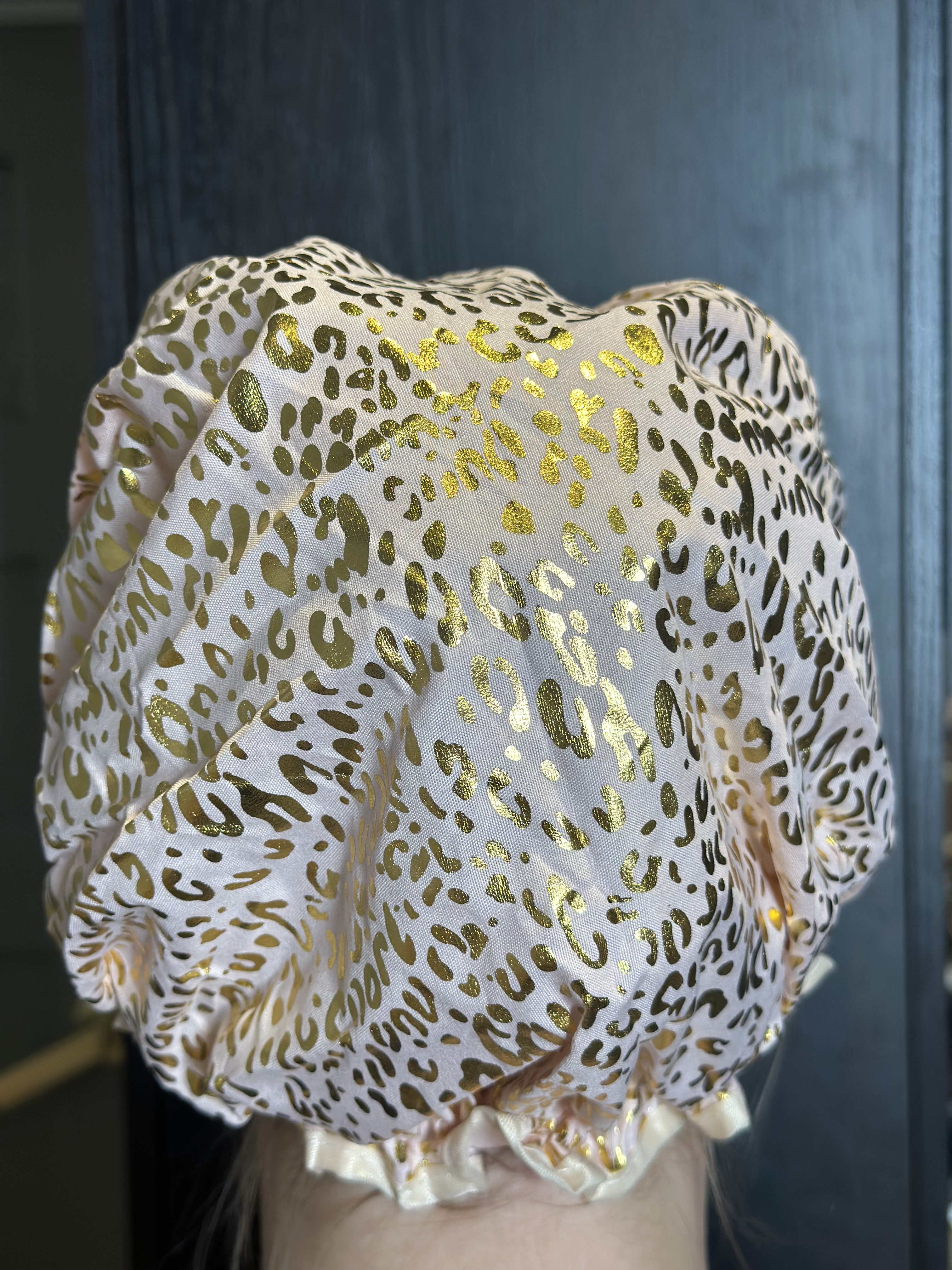 GODDESS SHOWER CAP - PALE PINK + GOLD LEOPARD
