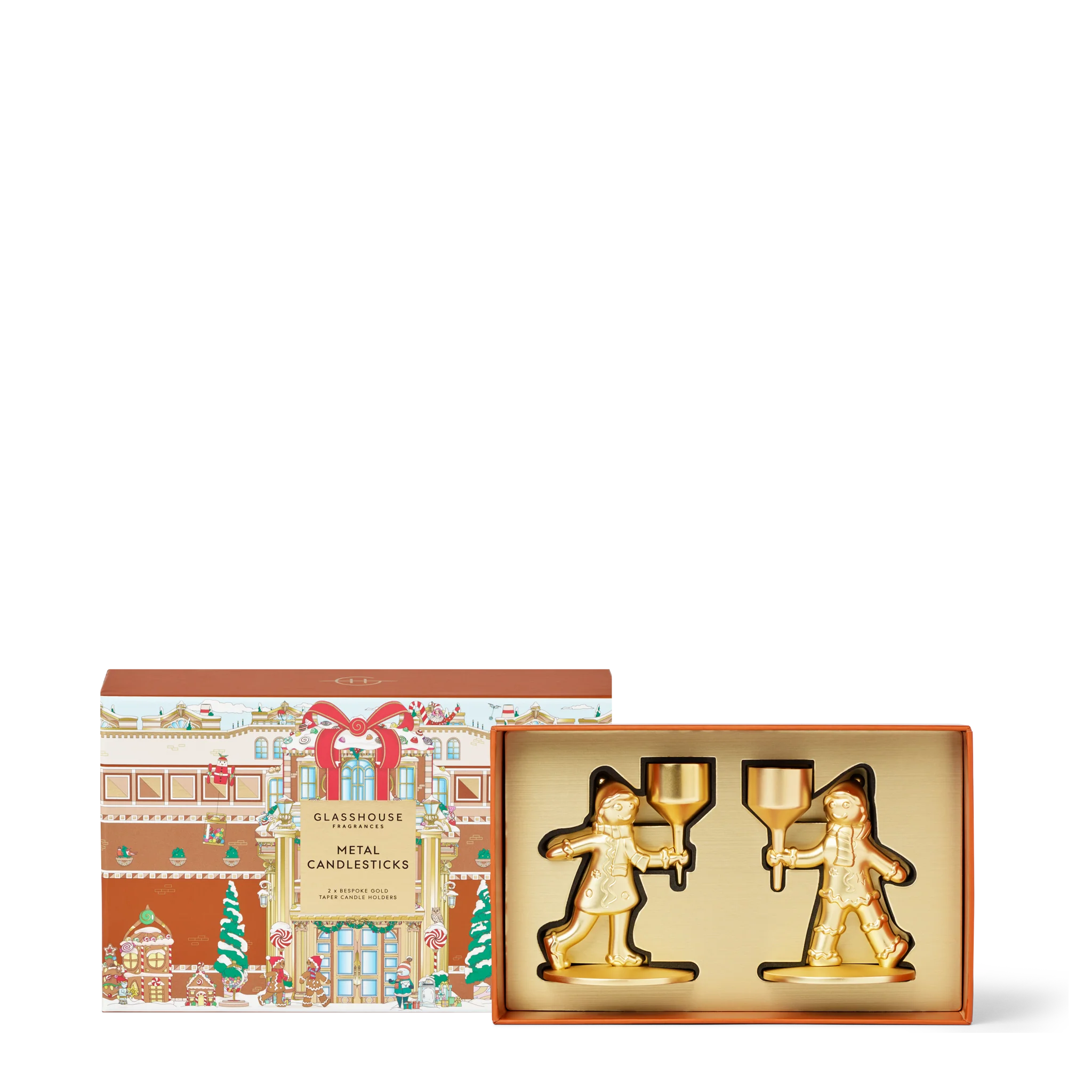GLASSHOUSE METAL CANDLE STICKS - 1 PAIR GOLD