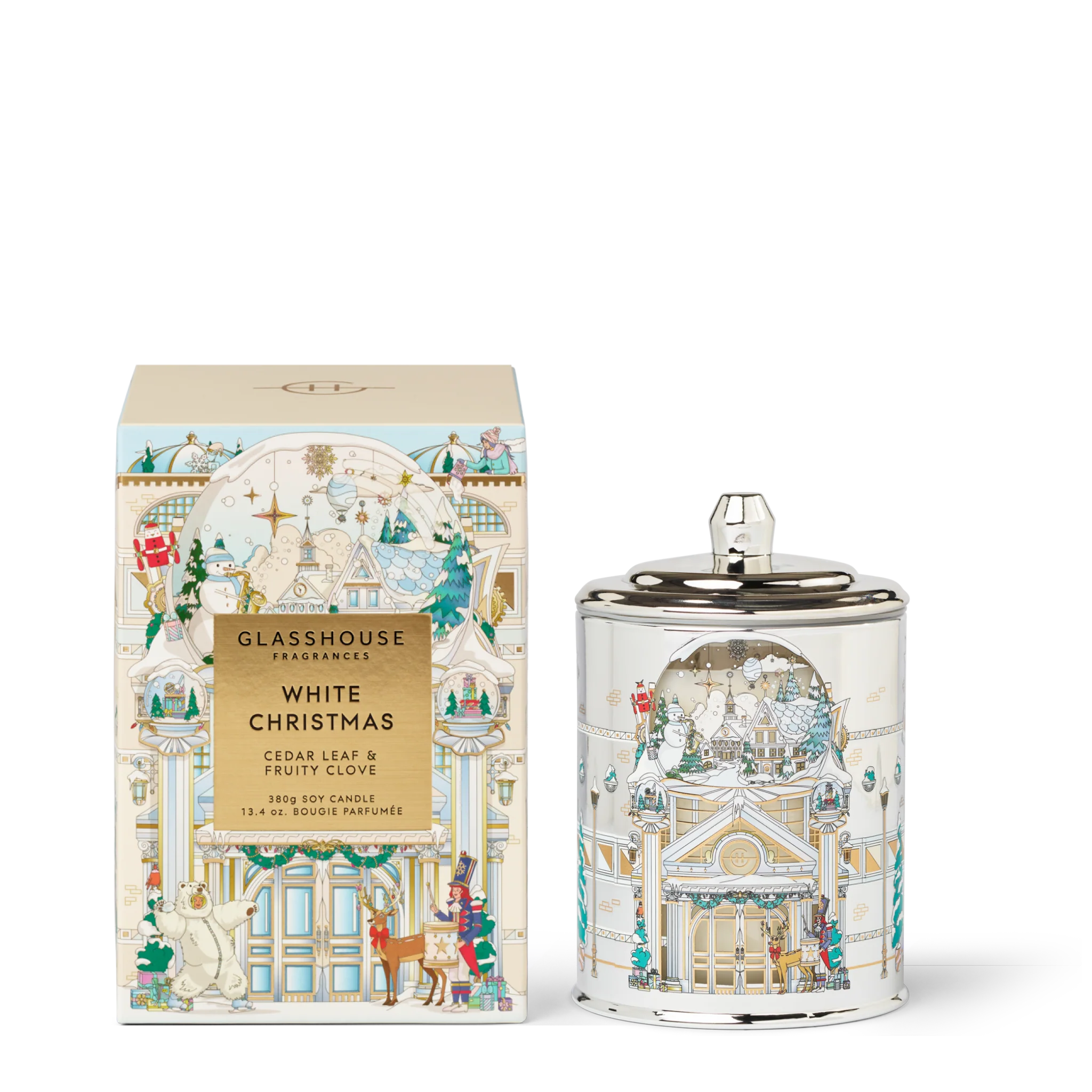 GLASSHOUSE - WHITE CHRISTMAS 380G SOY CANDLE - Cedar Leaf & Fruity Clove
