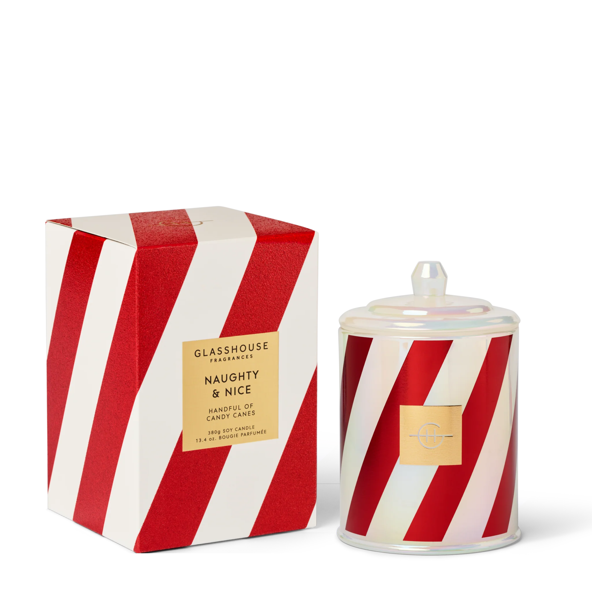 GLASSHOUSE - NAUGHTY & NICE 380G SOY CANDLE - Candy Canes